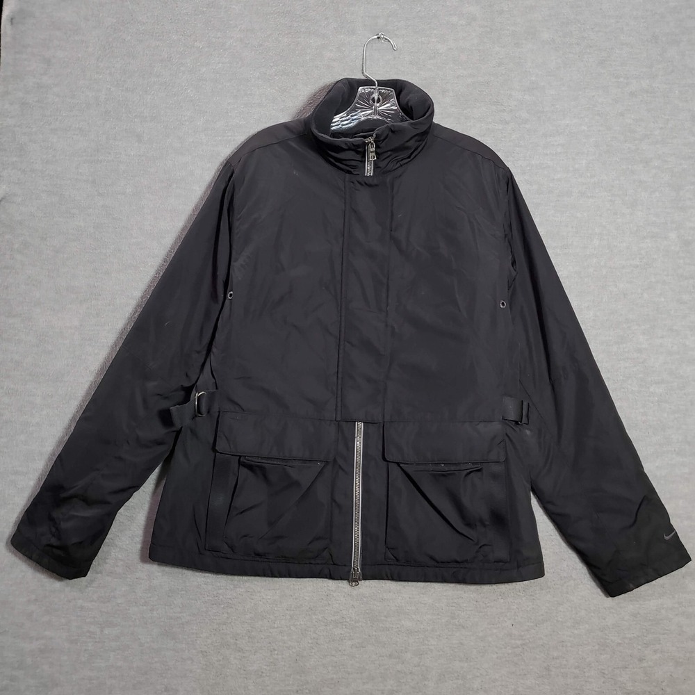 VINTAGE Nike Women Jacket Large Black Y2K Logo Swoosh Full Zip Quilt Lined
